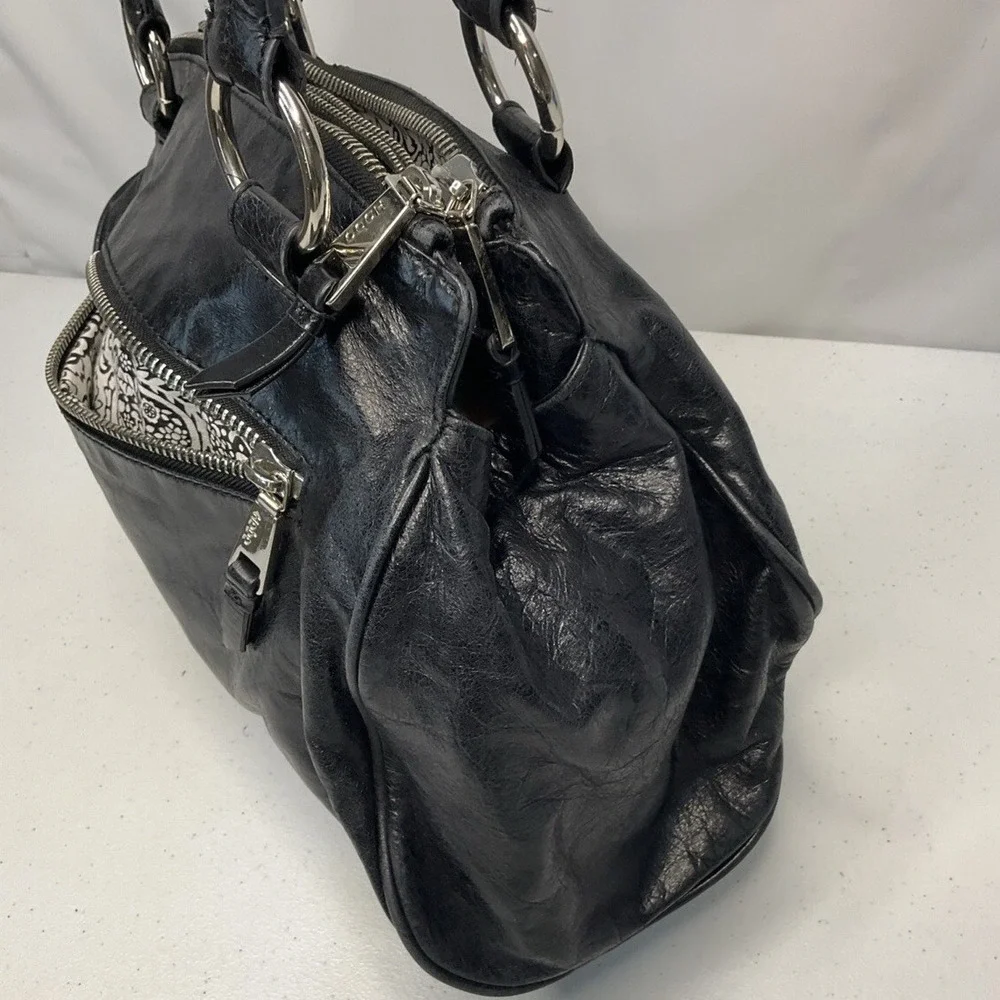 HOBO‎ International Womens Black Polished Leather Shoulder Bag Satchel Purse